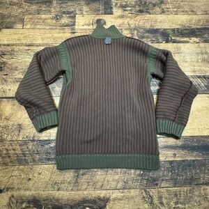 Fendi Striped Knit Sweater Pullover Half Button Olive Green Burgundy Mens READ